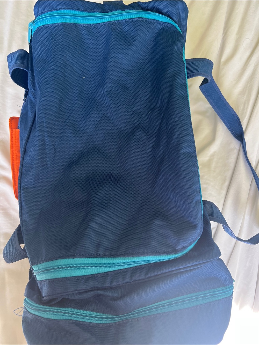 Lacoste Navy Duffel Bag with Orange Strap Accent - Picture 5 of 5
